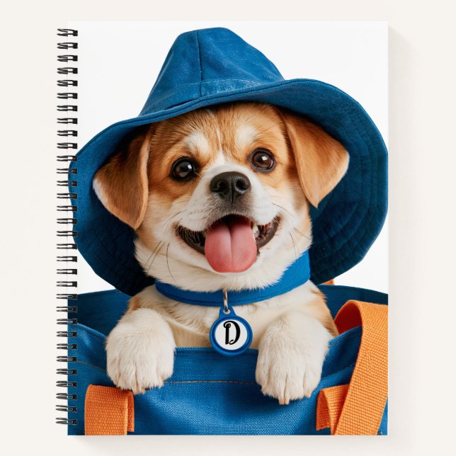 Cute Funny Blue Hat Happy Dog Notebook (Front)