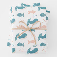 Cute funny blue whale and fish. Nautical animal
