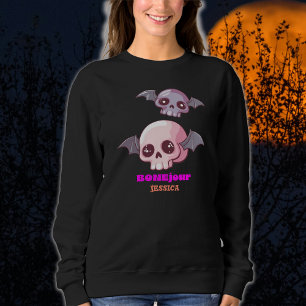 Cute Funny Bonjour Pun Halloween  Sweatshirt
