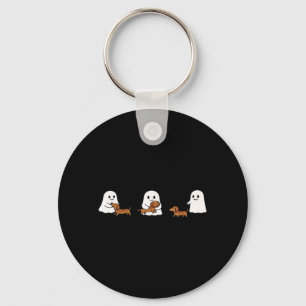 Cute Funny Boo Ghosts Walking Dachshund Dog Lovers Keychain