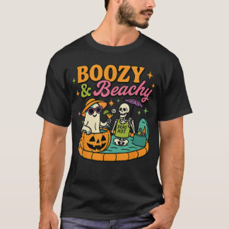 Cute Funny Boozy and Beachy Summerween Ghost Skele T-Shirt