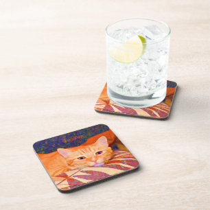 Cute Funny Bright Orange Tabby Cat Coaster