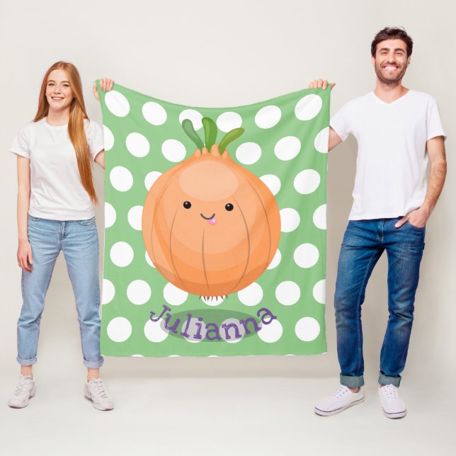 Cute funny brown onion cartoon illustration fleece blanket (In Situ)