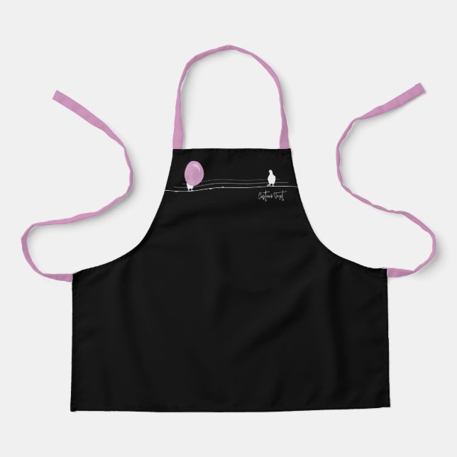 Cute Funny Bubblegum Birds on a Wire Black Apron (Front)