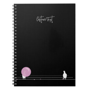 Cute Funny Bubblegum Birds on a Wire Black Notebook