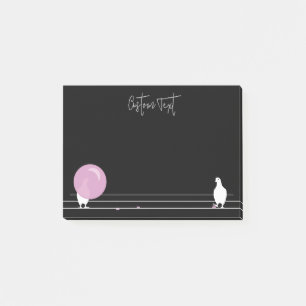 Cute Funny Bubblegum Birds on a Wire Black Post-it Notes