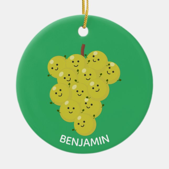 Cute funny bunch of grapes cartoon illustration ceramic ornament (Front)