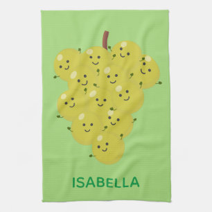 Cute funny bunch of grapes cartoon illustration kitchen towel