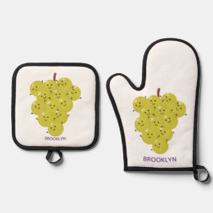 Cute funny bunch of grapes cartoon illustration oven mitt & pot holder set