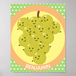 Cute funny bunch of grapes cartoon illustration poster