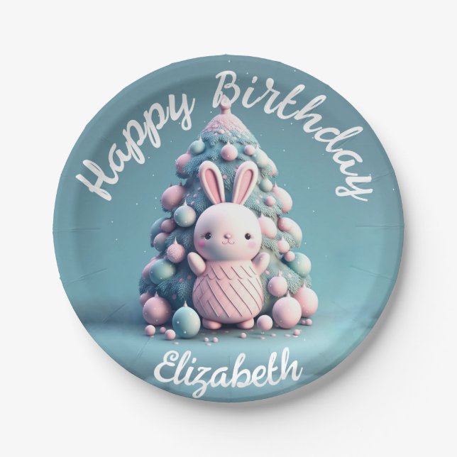 Cute ,funny ,bunny , kawaii style  paper plate (Front)