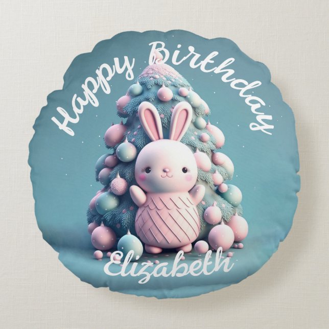 Cute ,funny ,bunny , kawaii style round pillow (Front)