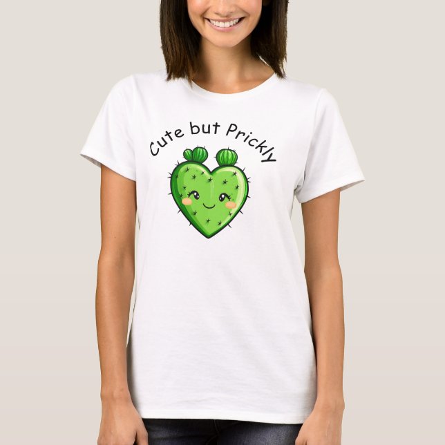 Cute Funny Cactus Heart Valentine's Day T-Shirt (Front)