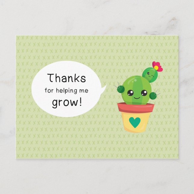 Cute Funny Cactus Thanks for Helping Me Grow Postcard (Front)