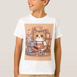 Cute Funny Cartoon Barista Cat Kid's T-shirt