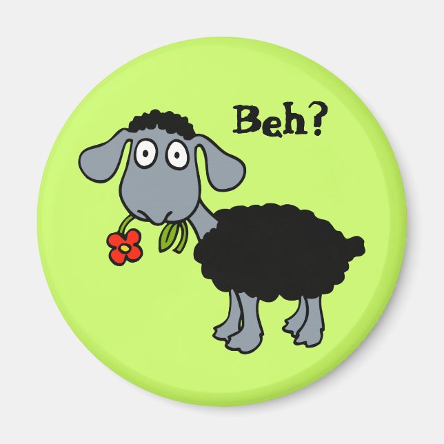 Cute Funny Cartoon Black Sheep with Flower Magnet (Front)