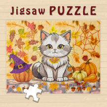 Cute funny Cartoon Cat Pumpkin Witch Hat -