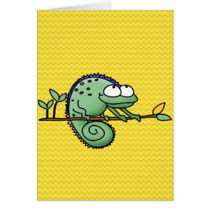 Cute Funny Cartoon Chameleon Green Lizard