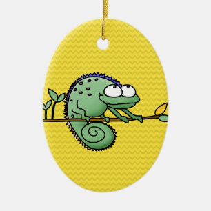 Cute Funny Cartoon Chameleon Green Lizard Ceramic Ornament