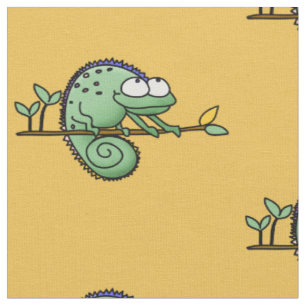 Cute Funny Cartoon Chameleon Green Lizard Fabric