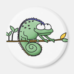 Cute Funny Cartoon Chameleon Green Lizard Magnet