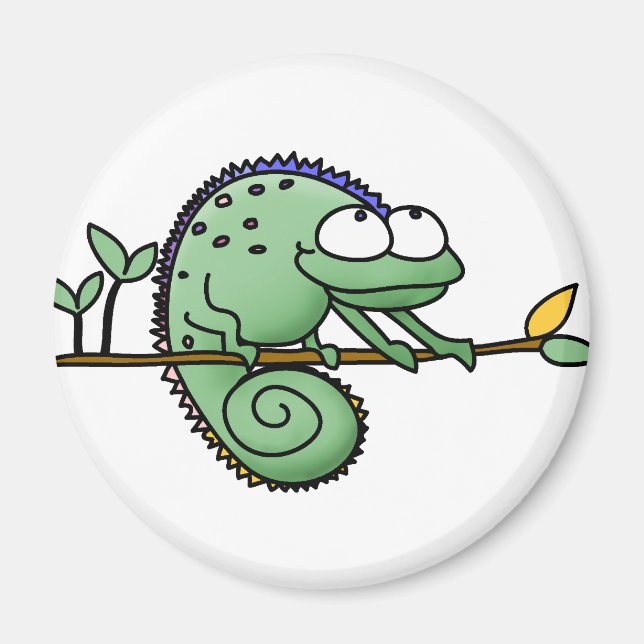 Cute Funny Cartoon Chameleon Green Lizard Magnet (Front)