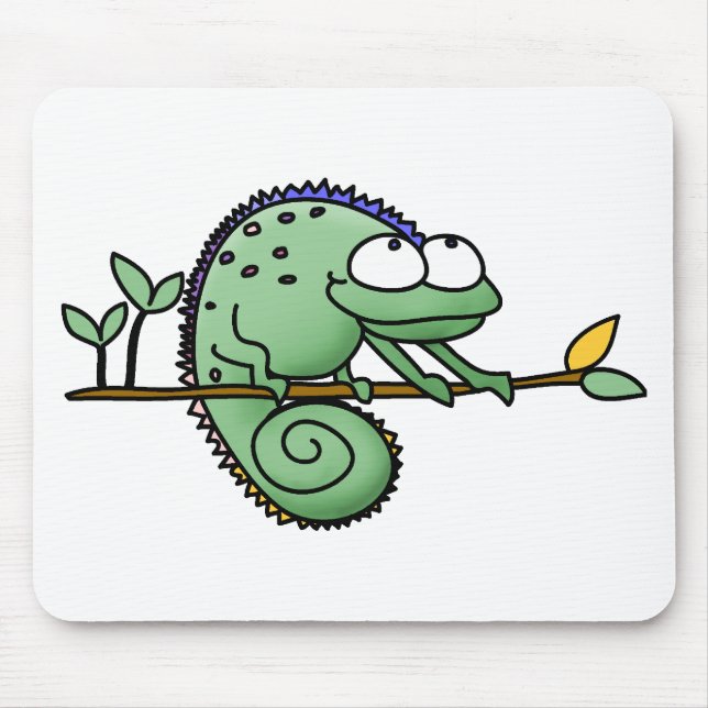 Cute Funny Cartoon Chameleon Green Lizard Mouse Pad (Front)