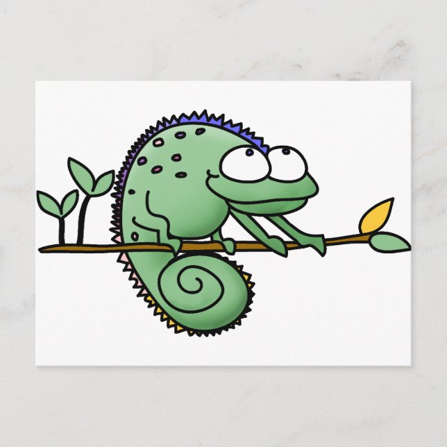 Cute Funny Cartoon Chameleon Green Lizard Postcard (Front)