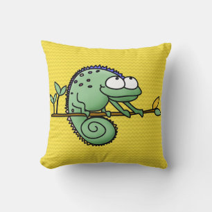 Cute Funny Cartoon Chameleon Green Lizard Throw Pillow