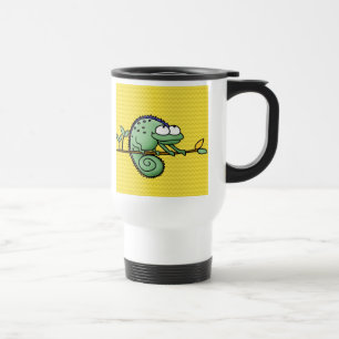 Cute Funny Cartoon Chameleon Green Lizard Travel Mug