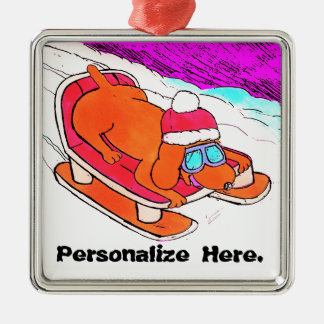 Cute Funny Cartoon Dog Personalizable Metal Ornament