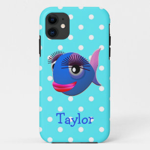 Cute Funny Cartoon Fish Personalized Polka Dots iPhone 11 Case