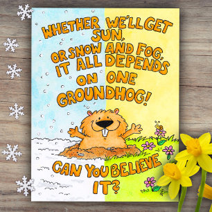 Cute & Funny Cartoon Groundhog Day Postcard