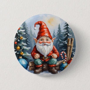 Cute Funny Cartoon Merry Christmas Gnome 2 Inch Round Button