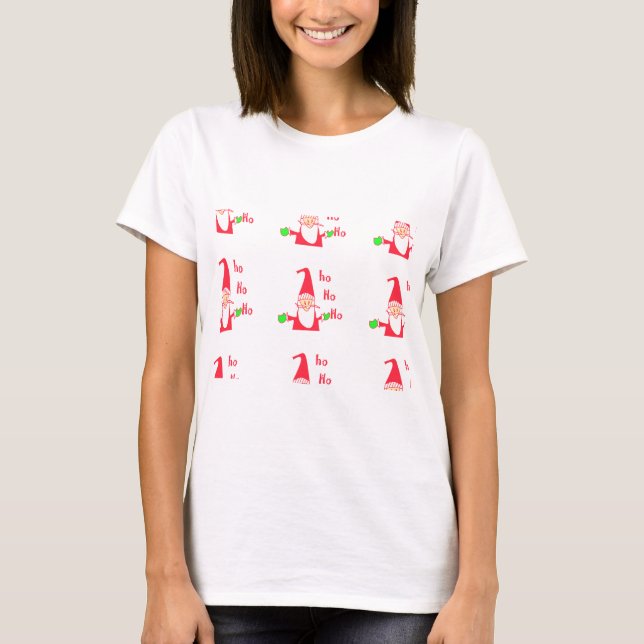 Cute  Funny Cartoon Mouse Santa Ho Ho Ho T-Shirt (Front)