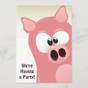 Cute Funny Cartoon Pink Pig Birthday Invitation