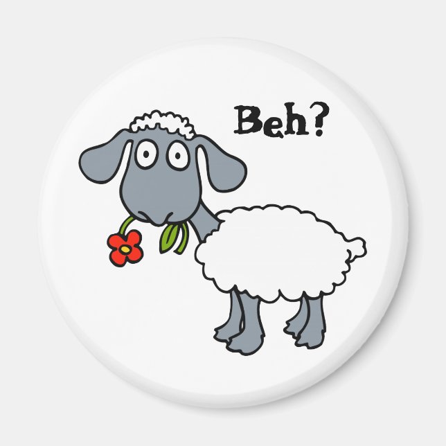 Cute Funny Cartoon Sheep Red Flower Customizable Magnet (Front)