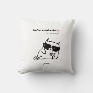 Cute Funny Cat Birthday- Custom Name Throw Pillow