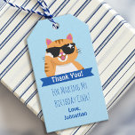 Cute Funny Cat Child's Birthday Thank You Gift Tags<br><div class="desc">Celebrate the cool cat's special day with this Cool Cat Child's Birthday design. This gift tag features an illustration of a cute orange tabby cat with sunglasses against a light pastel background. The reverse is a pattern of white stars.</div>