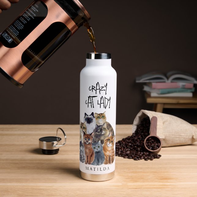 Cute Funny Cat 'Crazy CAT Lady'  Water Bottle (Coffee)