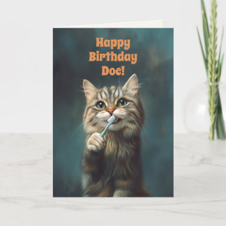 Cute Funny Cat Dentist Birthday Folded Card