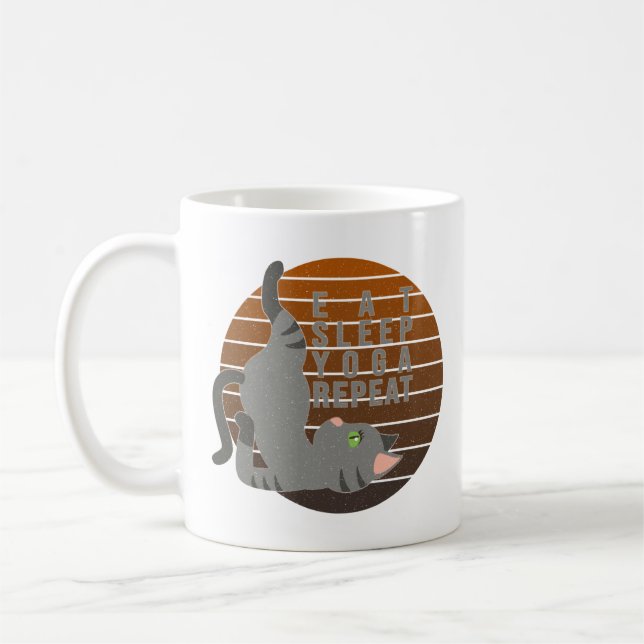 Cute funny cat doing yoga. funny yoga design coffee mug (Left)