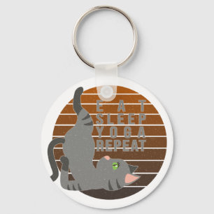 Cute funny cat doing yoga. funny yoga design keychain