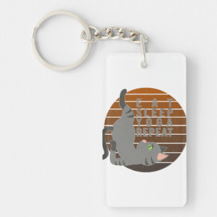 Cute funny cat doing yoga. funny yoga design keychain