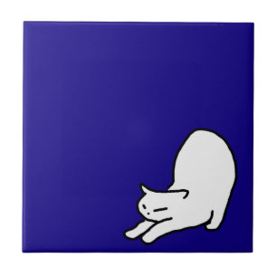 Cute&Funny Cat Doodle on Blue Tile
