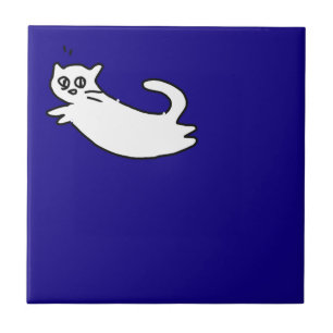 Cute&Funny Cat Doodle on Blue Tile