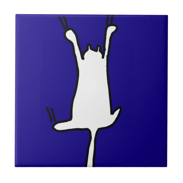 Cute&Funny Cat Doodle on Blue Tile (Front)