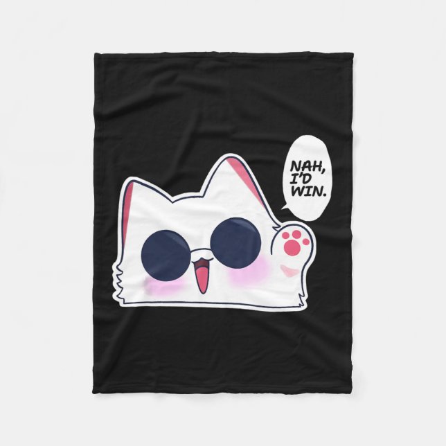 Cute Funny Cat Funny Anime Meme Nah I'd Win Gojo C Fleece Blanket (Front)