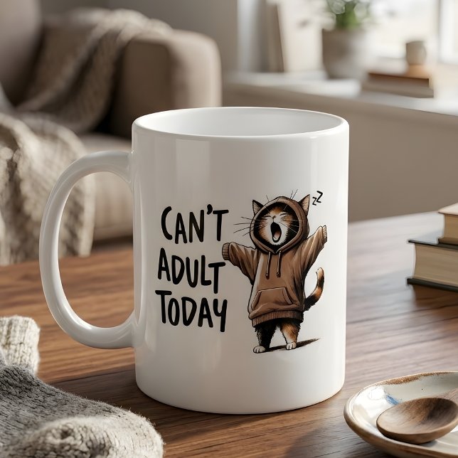 Cute Funny Cat 'I can't Adult Today' Coffee Mug (Creator Uploaded)