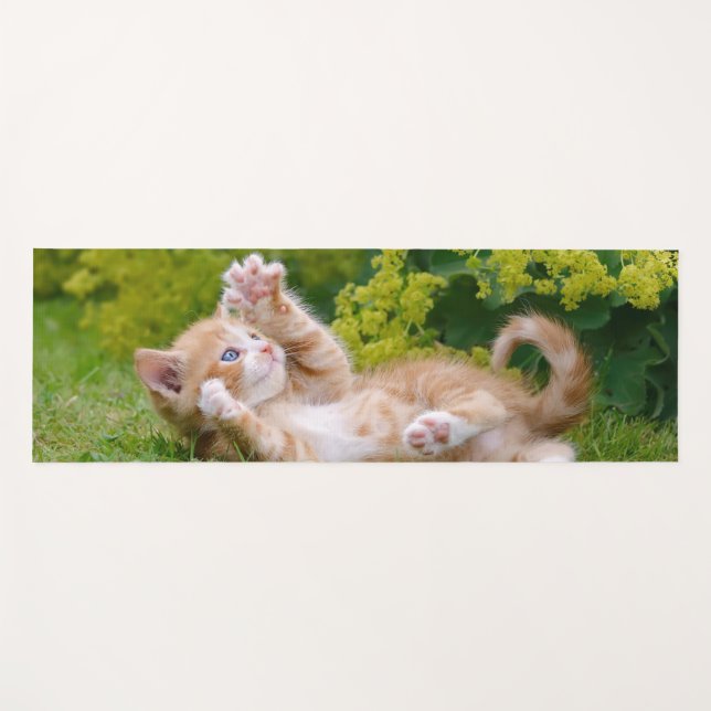 Cute funny cat kitten playing in a flowery garden  yoga mat (Front (Horizontal))